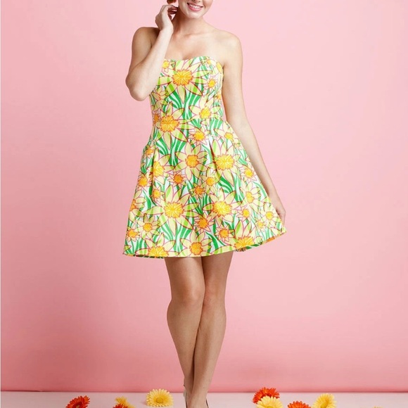 Lilly Pulitzer Strapless Blossom Dress Size 0 |Floral Fit & Flare | Summer Party - Picture 1 of 16